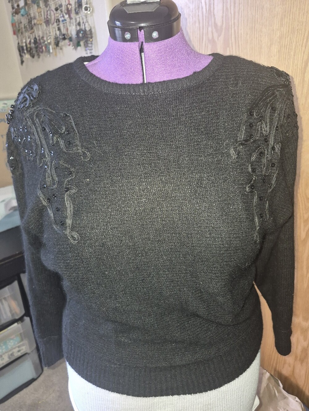 Vintage 1970's Black beaded sweater